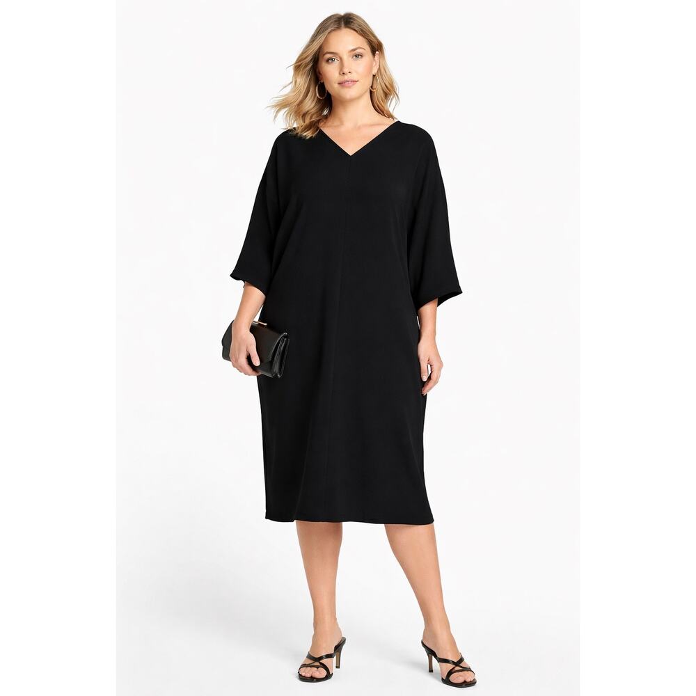 Lafayette 148 New York Black Dress XXL Oversized Shift Dolman Sleeve (No Belt)
